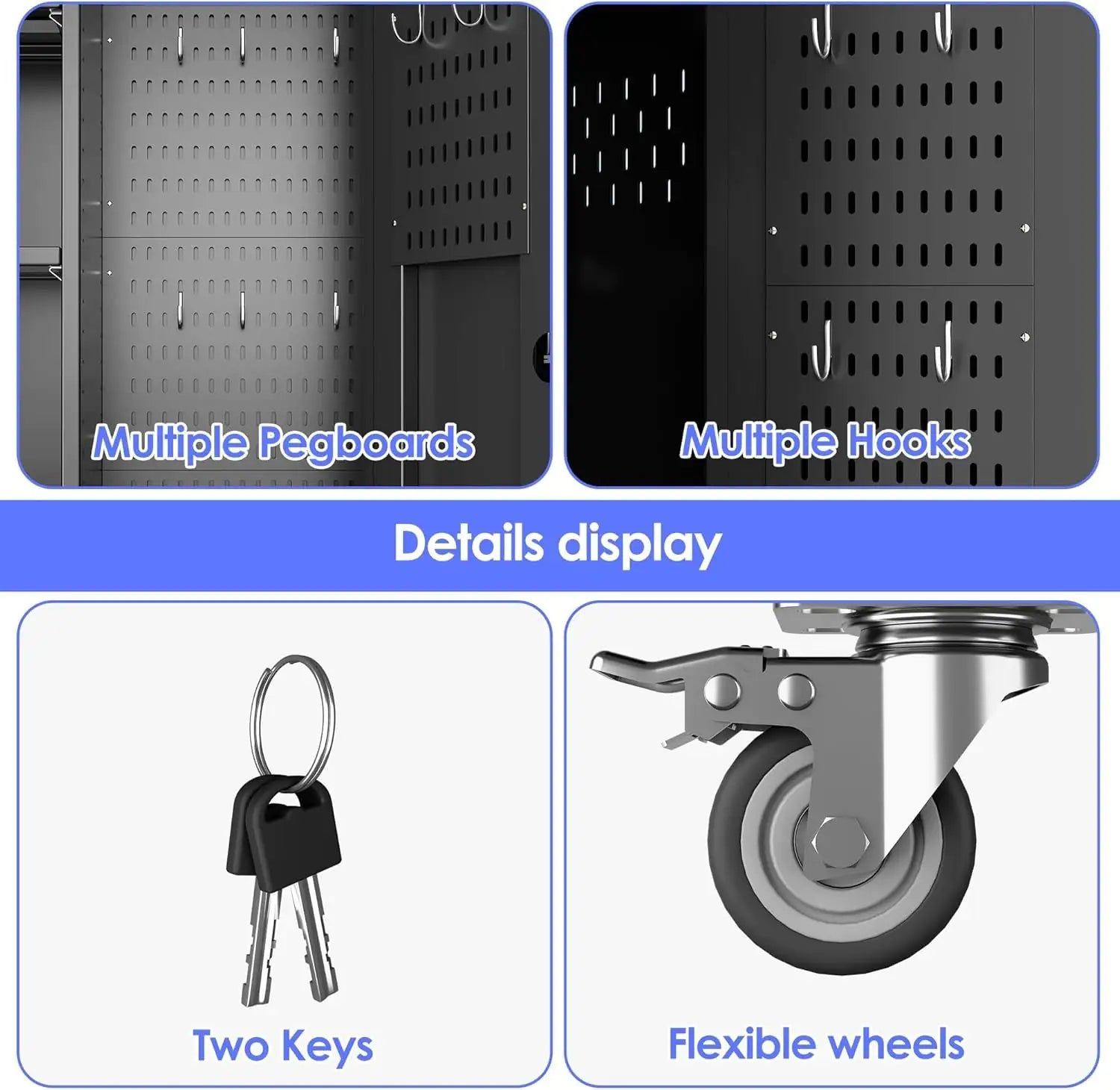 Rolling Metal Storage Cabinet with Adjustable Shelves and Hanging Rod - Osacean Sky Logistics