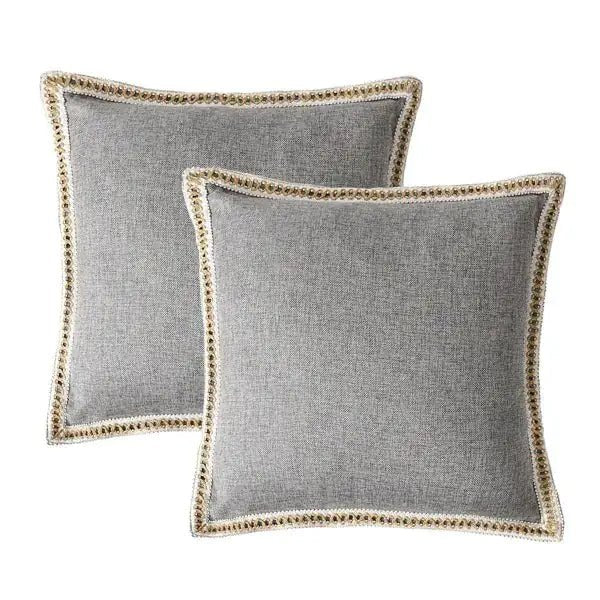 Set Of 2 Throw Pillow Covers Vintage Linen Trimmed Cushion Covers - Osacean Sky Logistics