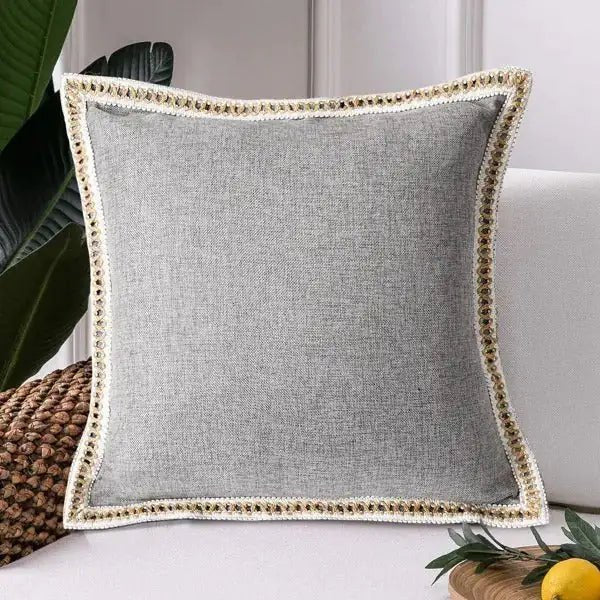 Set Of 2 Throw Pillow Covers Vintage Linen Trimmed Cushion Covers - Osacean Sky Logistics