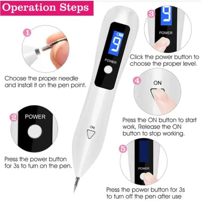 Skin Tag Repair Kit Portable Beauty Equipment Multi - Level With Home Usage USB Charging LCD Level Adjustable 6 Replaceable Needles - Osacean Sky Logistics