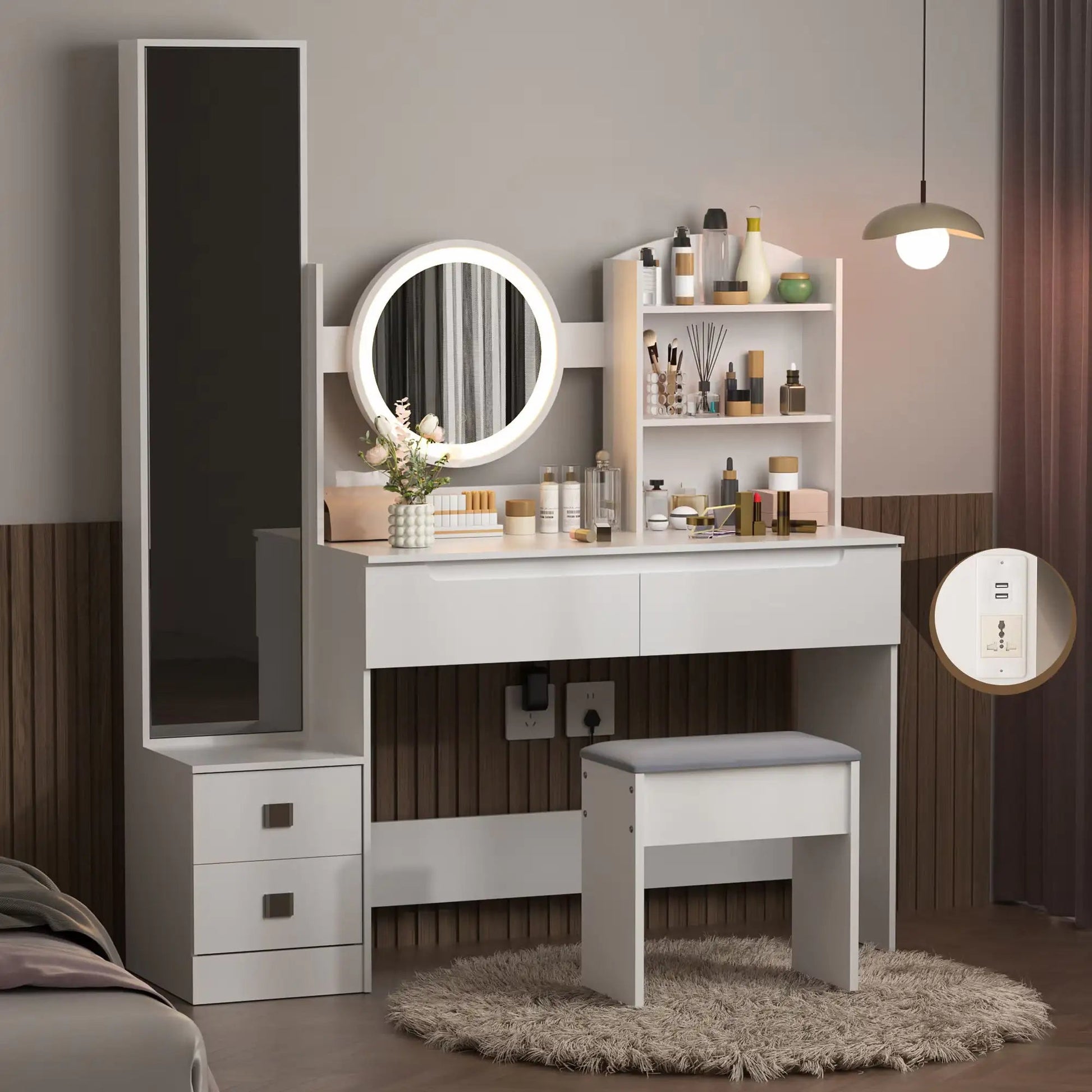 VFF Bedroom Dressing Table, Modern Minimalist Makeup Cabinet, Master Bedroom Makeup Mirror, Makeup Table Mirror Cabinet - Osacean Sky Logistics