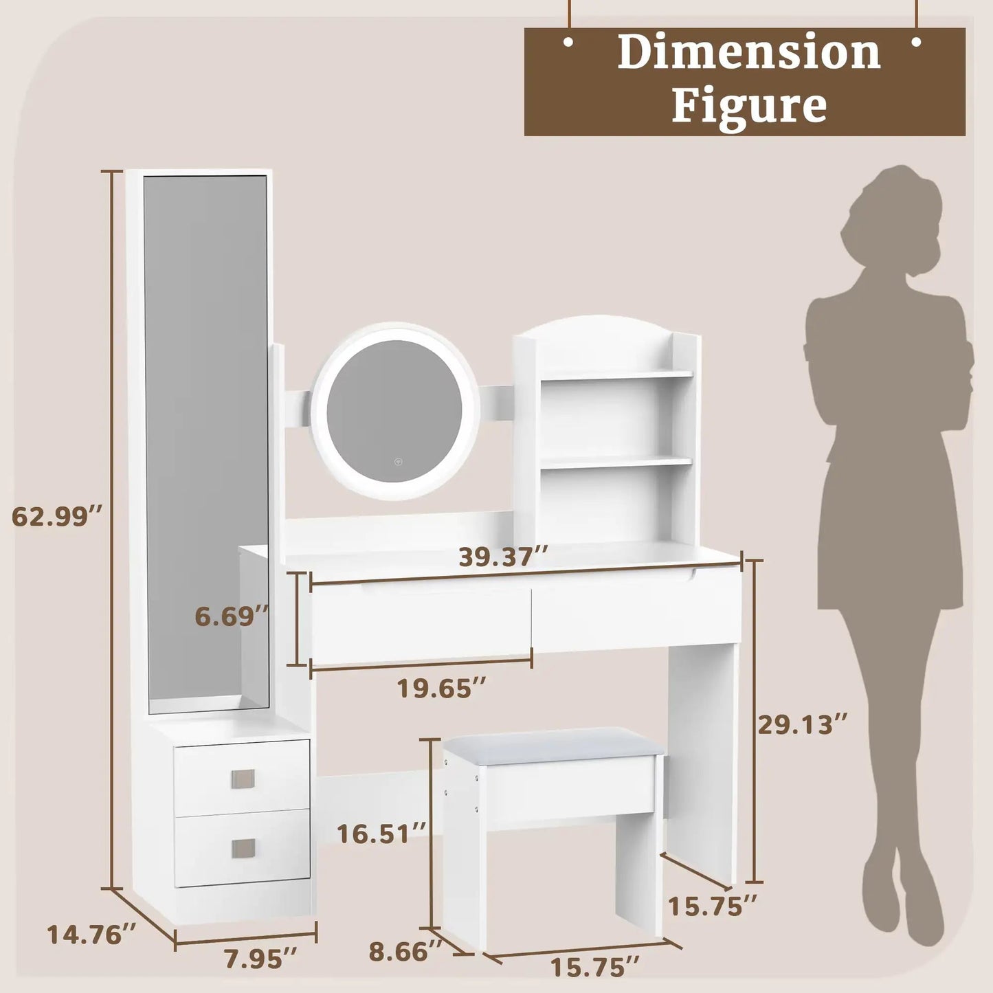VFF Bedroom Dressing Table, Modern Minimalist Makeup Cabinet, Master Bedroom Makeup Mirror, Makeup Table Mirror Cabinet - Osacean Sky Logistics