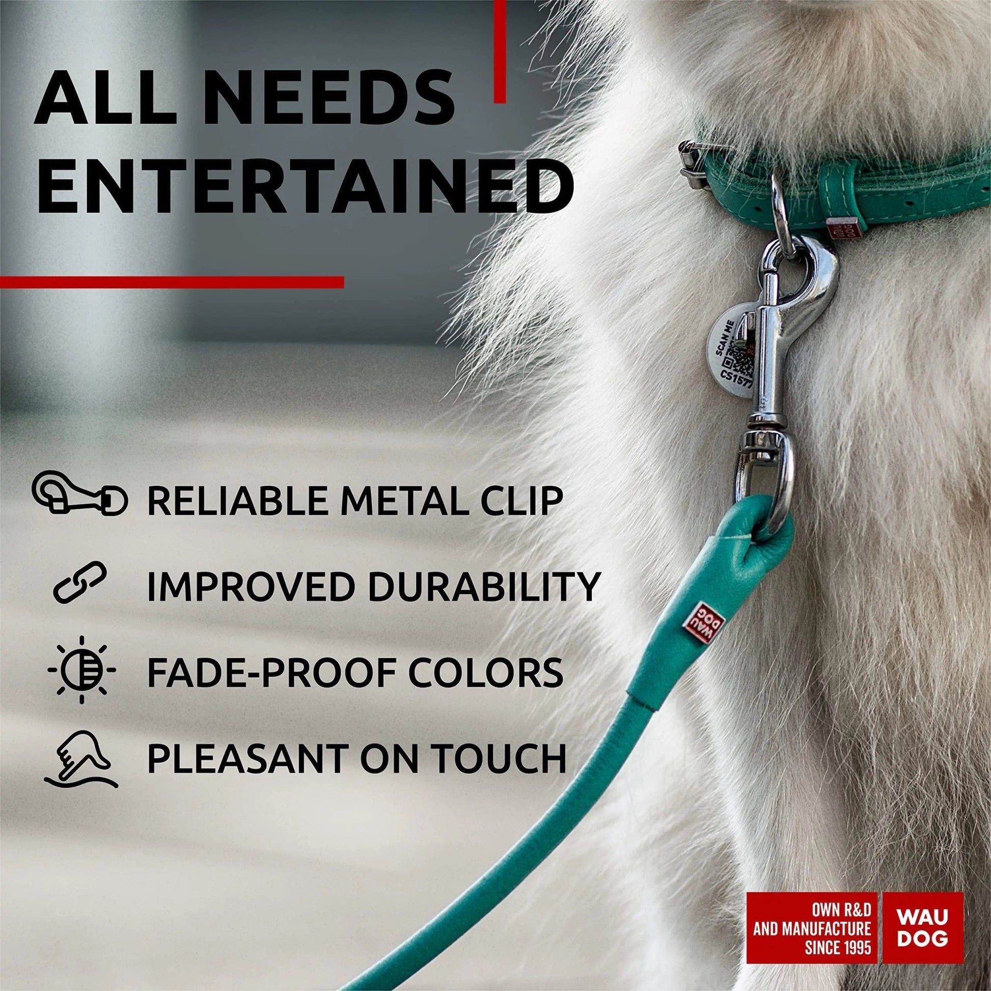 WAUDOG Rolled Leather Dog Leash 4Ft * 0.3 in for Small Medium and Large Dogs Heavy Duty Leather Puppy Leash for Outdoor Walking Running Training Strong Dog Leashes for Large Breed Dogs (Mint) - Osacean Sky Logistics