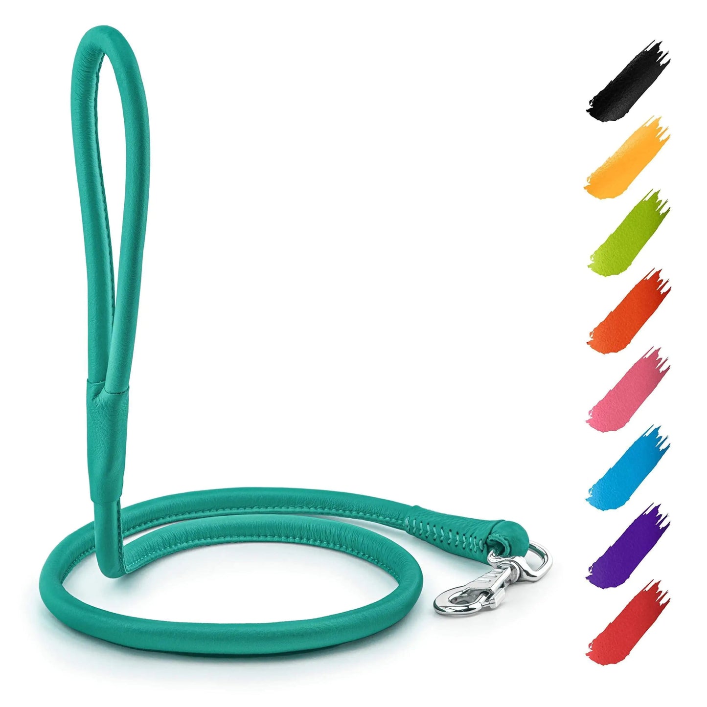 WAUDOG Rolled Leather Dog Leash 4Ft * 0.3 in for Small Medium and Large Dogs Heavy Duty Leather Puppy Leash for Outdoor Walking Running Training Strong Dog Leashes for Large Breed Dogs (Mint) - Osacean Sky Logistics