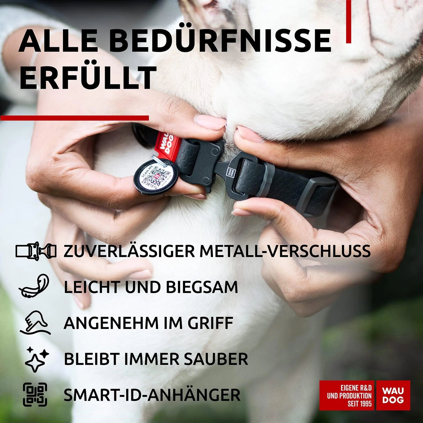 WAUDOG Waterproof Dog Collar Adjustable Dog Collar for Large Dogs Small and Medium Dogs Heavy Duty Dog Collars with Durable Metal Clasp and QR Dog Tag Boy & Girl Dog Collars (Black) - Osacean Sky Logistics