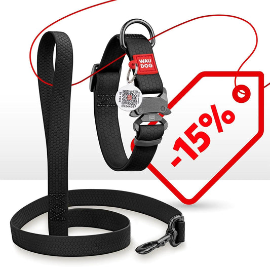 WAUDOG Waterproof Dog Collar Adjustable Dog Collar for Large Dogs Small and Medium Dogs Heavy Duty Dog Collars with Durable Metal Clasp and QR Dog Tag Boy & Girl Dog Collars (Black) - Osacean Sky Logistics