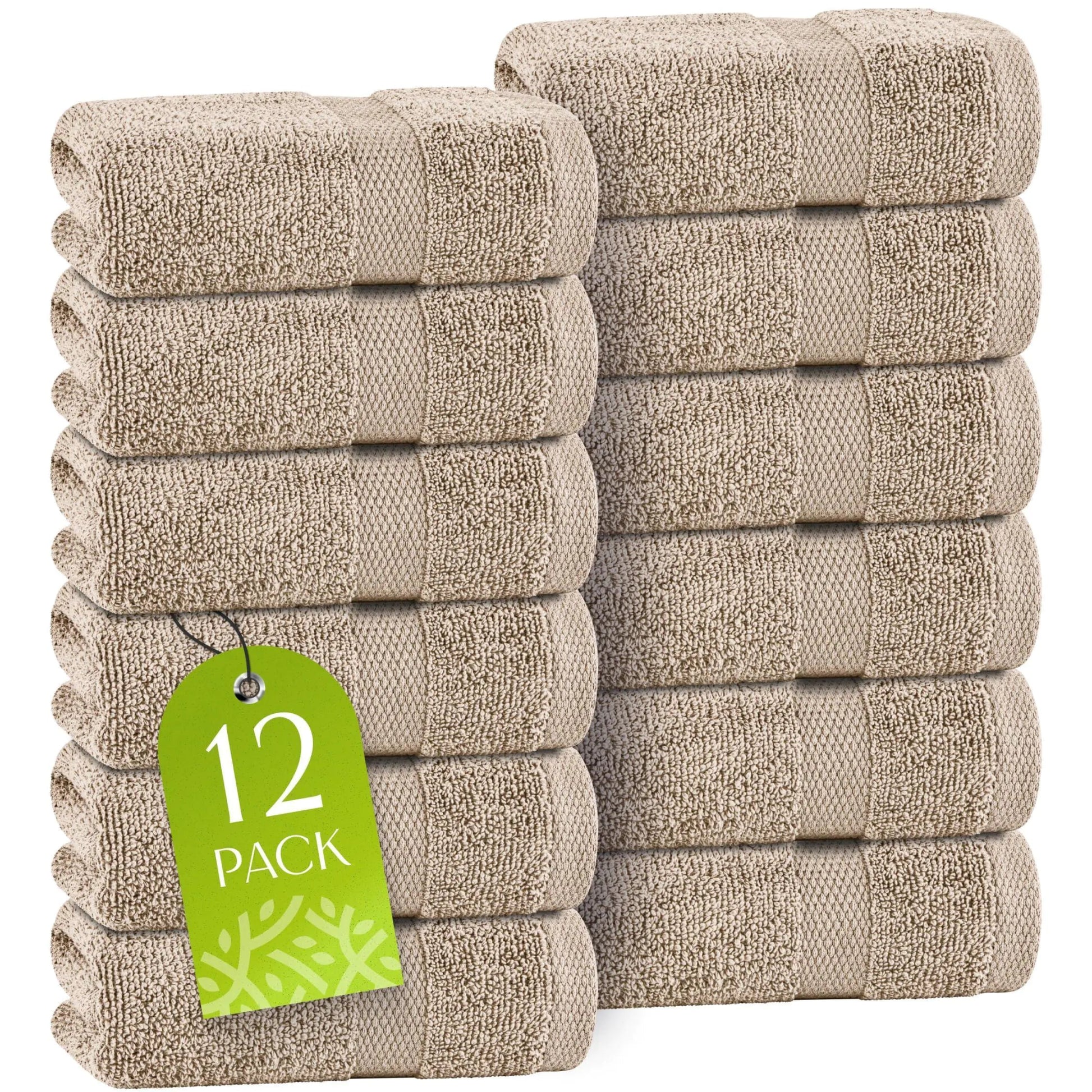 White Classic Taupe Washcloths Set 12 Pack for Body and Face Towel 12x12 Inch Cotton Wash Cloths Bulk Spa Fingertip Wash Clothes Soft Absorbent Gym Towels - Osacean Sky Logistics