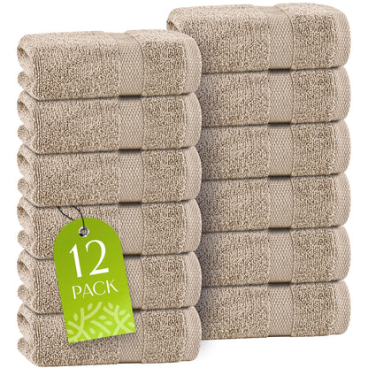 White Classic Taupe Washcloths Set 12 Pack for Body and Face Towel 12x12 Inch Cotton Wash Cloths Bulk Spa Fingertip Wash Clothes Soft Absorbent Gym Towels - Osacean Sky Logistics