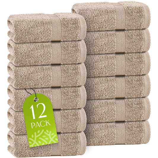 White Classic Taupe Washcloths Set 12 Pack for Body and Face Towel 12x12 Inch Cotton Wash Cloths Bulk Spa Fingertip Wash Clothes Soft Absorbent Gym Towels - Osacean Sky Logistics