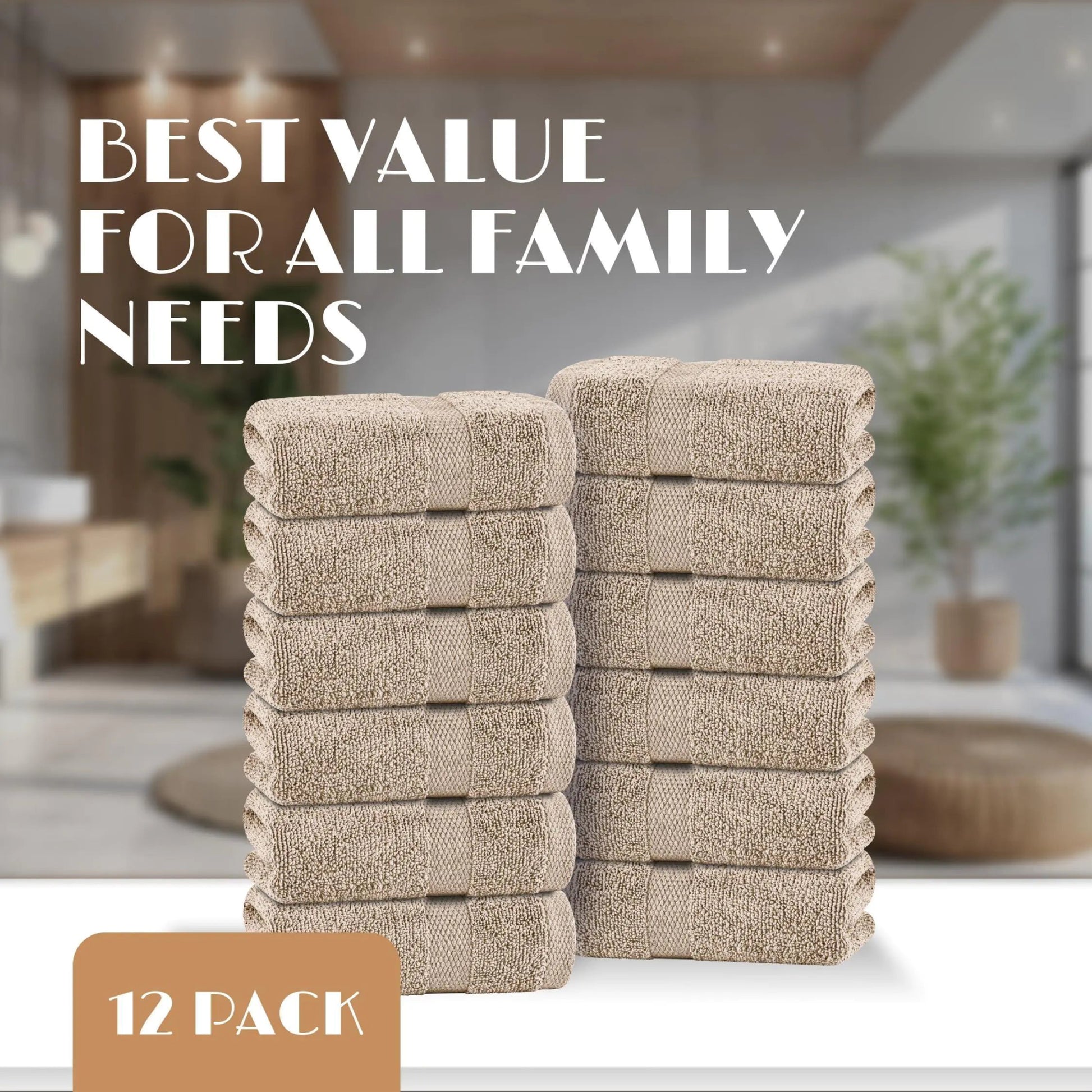 White Classic Taupe Washcloths Set 12 Pack for Body and Face Towel 12x12 Inch Cotton Wash Cloths Bulk Spa Fingertip Wash Clothes Soft Absorbent Gym Towels - Osacean Sky Logistics