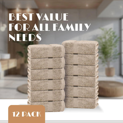 White Classic Taupe Washcloths Set 12 Pack for Body and Face Towel 12x12 Inch Cotton Wash Cloths Bulk Spa Fingertip Wash Clothes Soft Absorbent Gym Towels - Osacean Sky Logistics