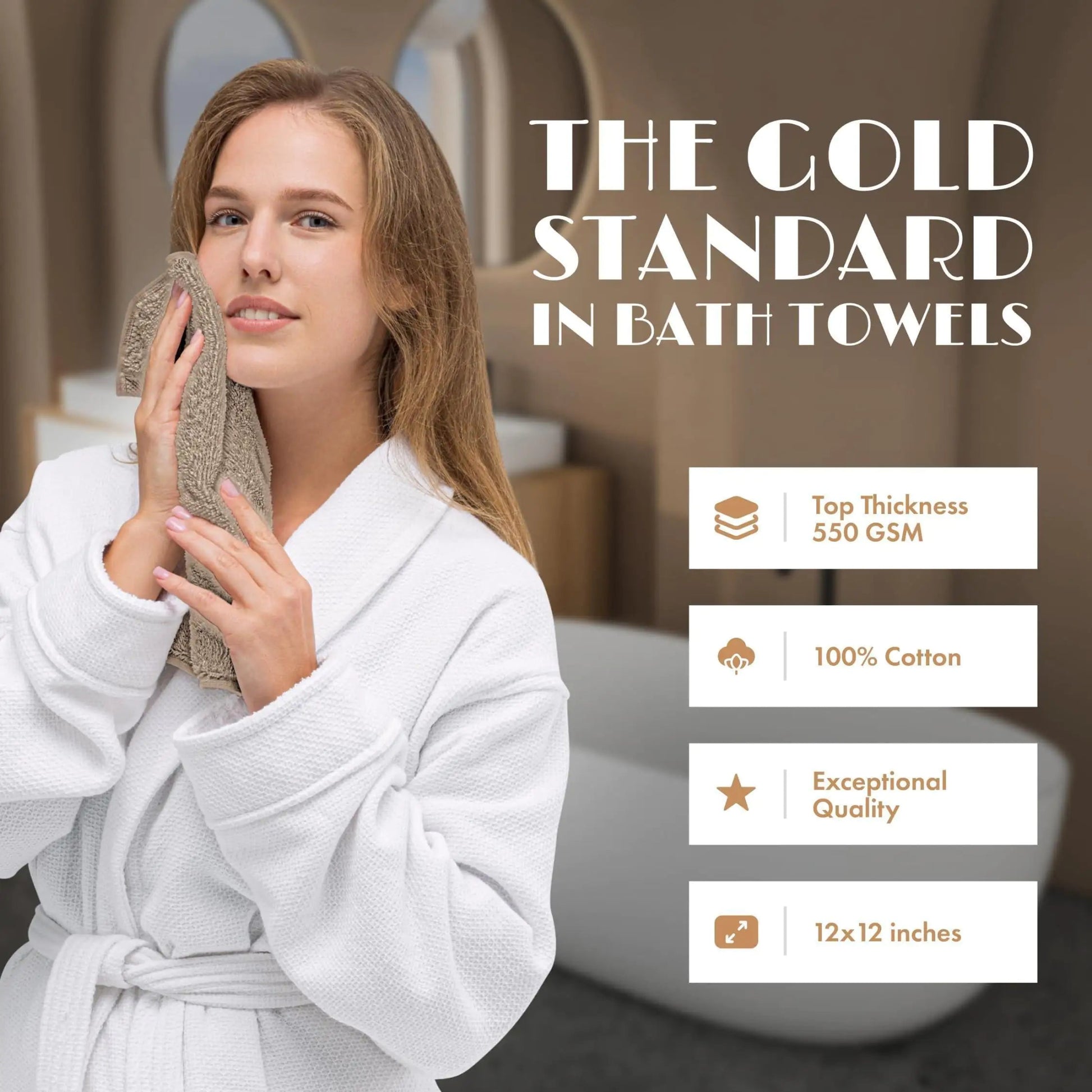 White Classic Taupe Washcloths Set 12 Pack for Body and Face Towel 12x12 Inch Cotton Wash Cloths Bulk Spa Fingertip Wash Clothes Soft Absorbent Gym Towels - Osacean Sky Logistics