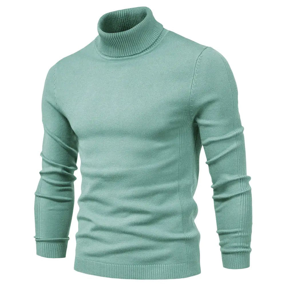 Winter Turtleneck Sweater Fashion Slim Fit Solid Color Pullover Knitted Top Men's Clothing - Osacean Sky Logistics