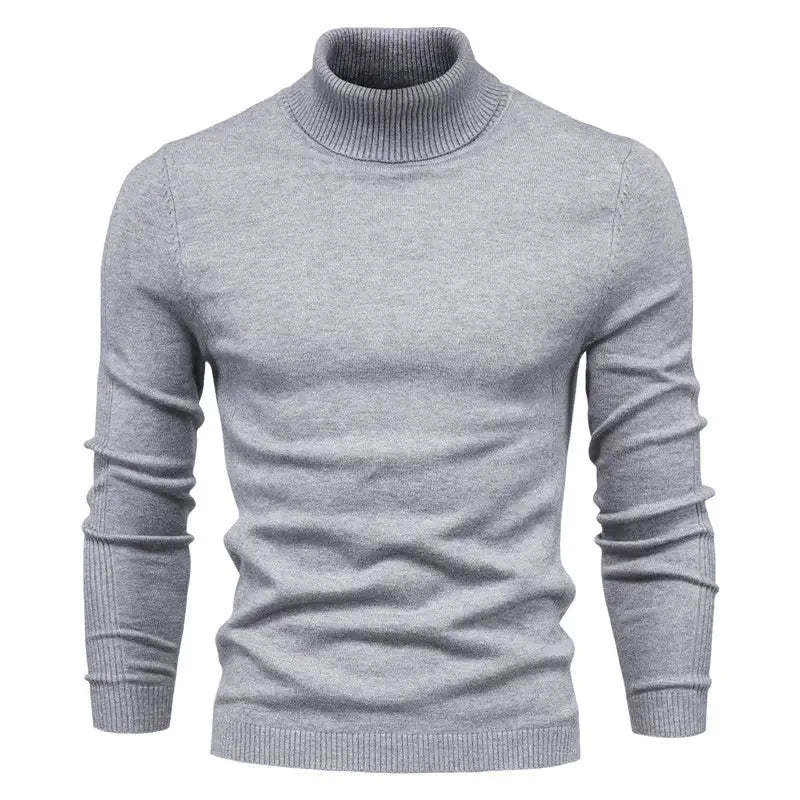 Winter Turtleneck Sweater Fashion Slim Fit Solid Color Pullover Knitted Top Men's Clothing - Osacean Sky Logistics