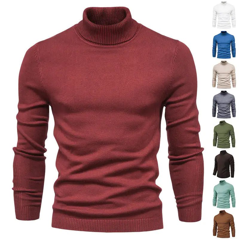Winter Turtleneck Sweater Fashion Slim Fit Solid Color Pullover Knitted Top Men's Clothing - Osacean Sky Logistics